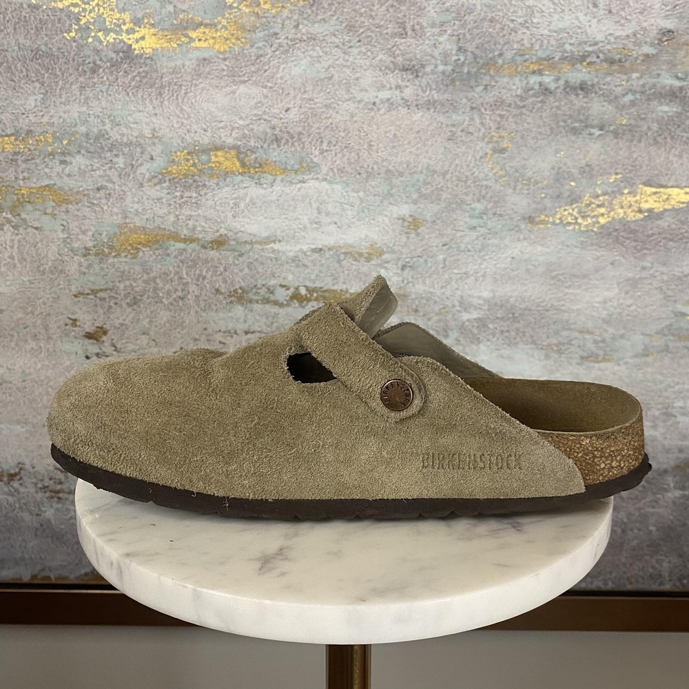 Birkenstock Boston Clog Shoes Womens Size EU 38 Beige Suede Slip On Comfort - Picture 7 of 9